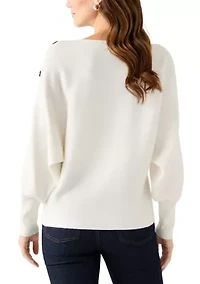 Women's Dolman Button Puff Sleeve Sweater