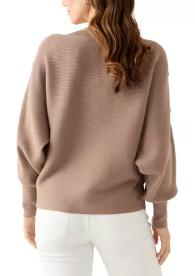 Women's Dolman Button Puff Sleeve Sweater