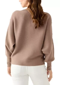 Women's Dolman Button Puff Sleeve Sweater