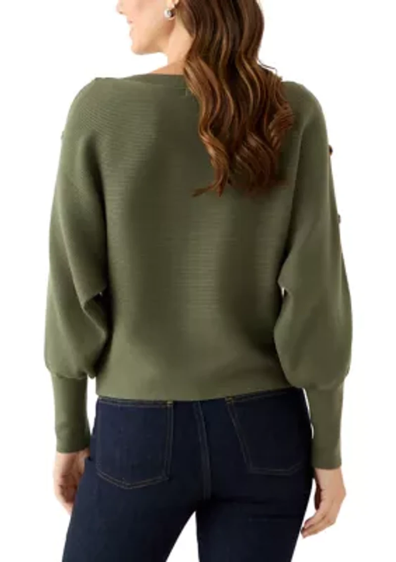 Women's Dolman Button Puff Sleeve Sweater