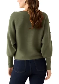 Women's Dolman Button Puff Sleeve Sweater
