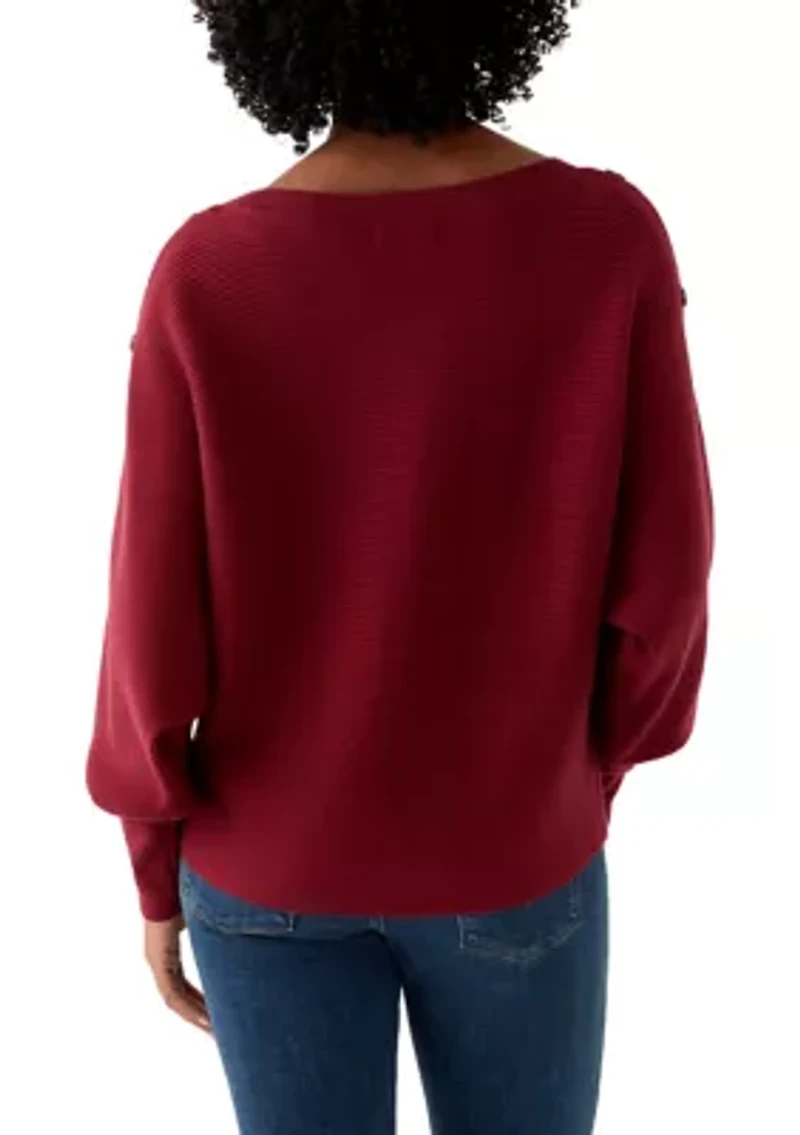 Women's Dolman Button Puff Sleeve Sweater