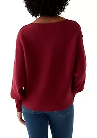 Women's Dolman Button Puff Sleeve Sweater