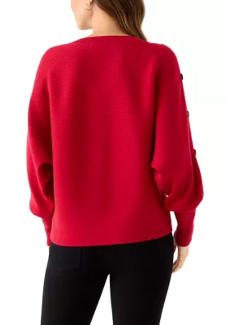 Women's Dolman Button Puff Sleeve Sweater
