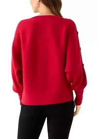 Women's Dolman Button Puff Sleeve Sweater