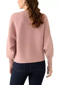 Women's Dolman Button Puff Sleeve Sweater