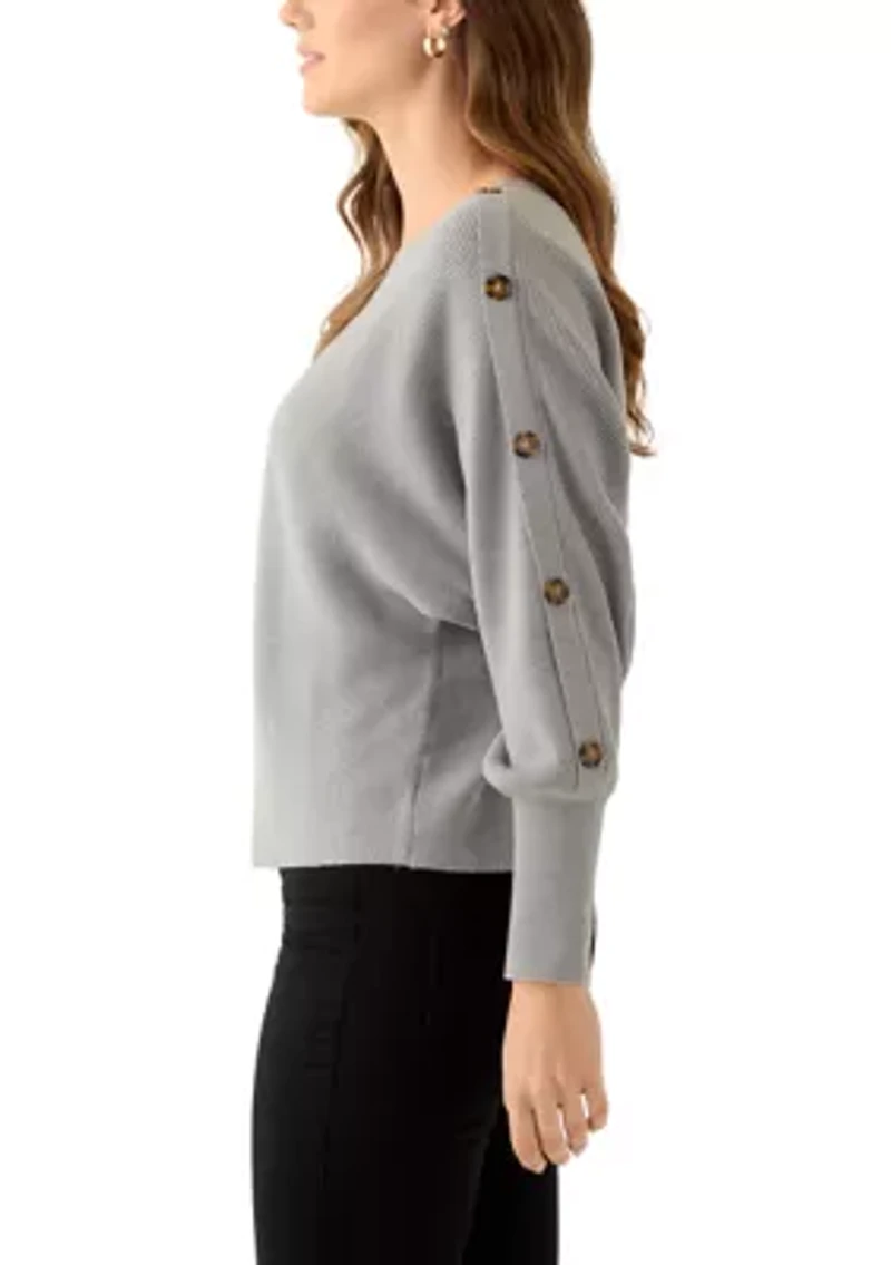 Women's Dolman Button Puff Sleeve Sweater