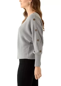 Women's Dolman Button Puff Sleeve Sweater