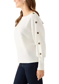 Women's Dolman Button Puff Sleeve Sweater