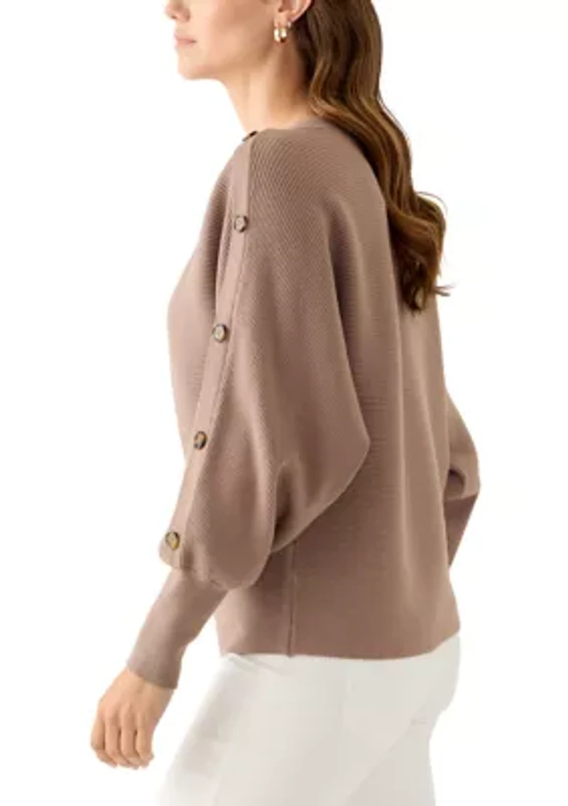 Women's Dolman Button Puff Sleeve Sweater