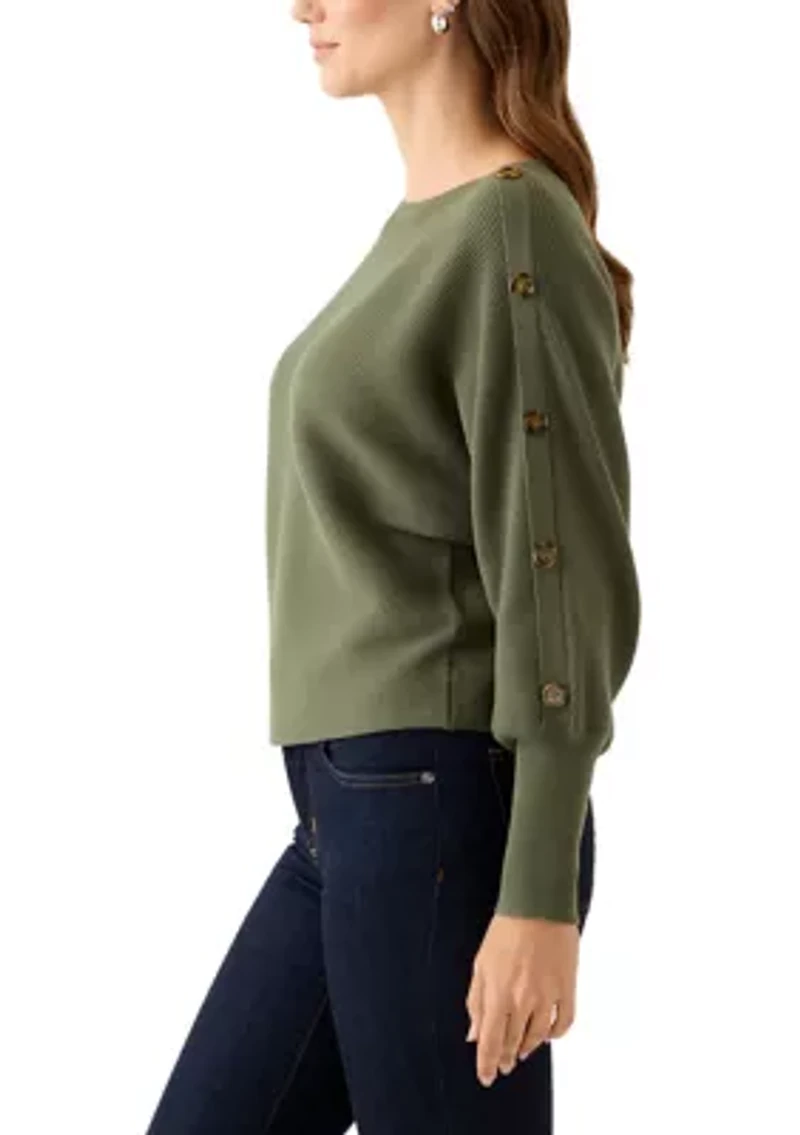 Women's Dolman Button Puff Sleeve Sweater