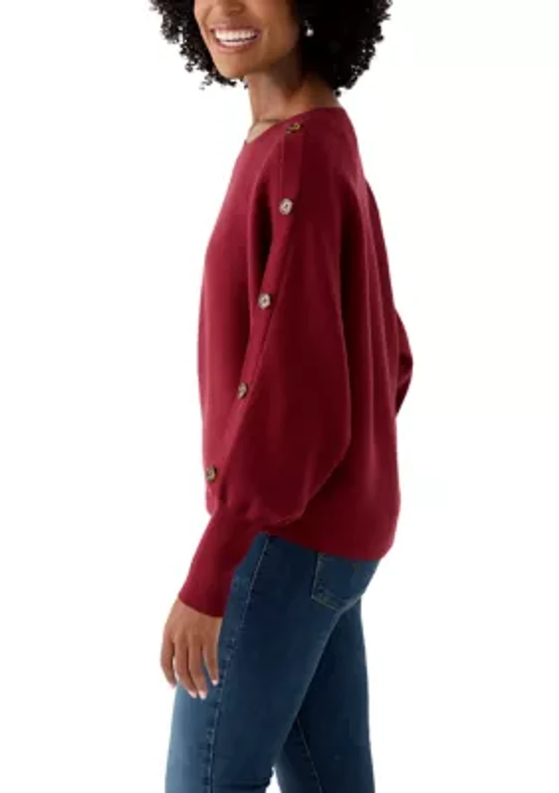 Women's Dolman Button Puff Sleeve Sweater