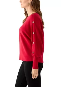 Women's Dolman Button Puff Sleeve Sweater