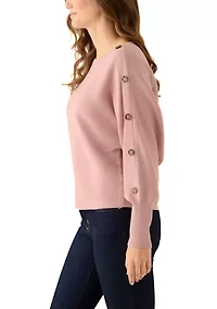 Women's Dolman Button Puff Sleeve Sweater