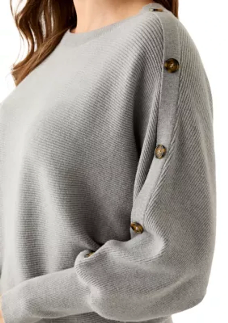 Women's Dolman Button Puff Sleeve Sweater
