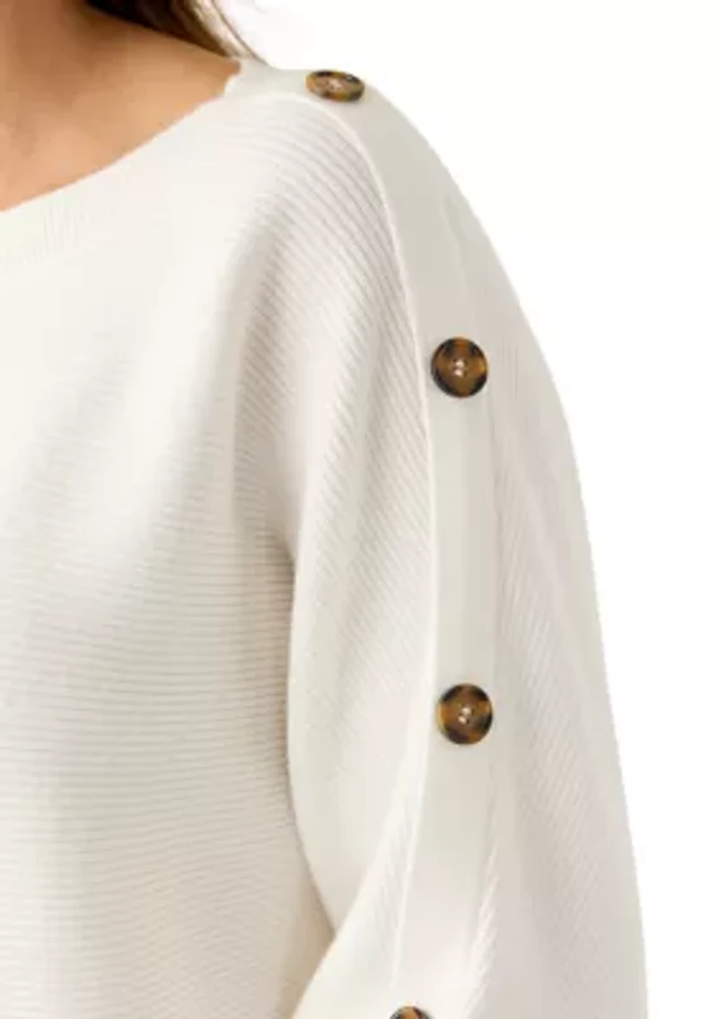 Women's Dolman Button Puff Sleeve Sweater