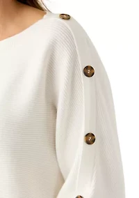 Women's Dolman Button Puff Sleeve Sweater