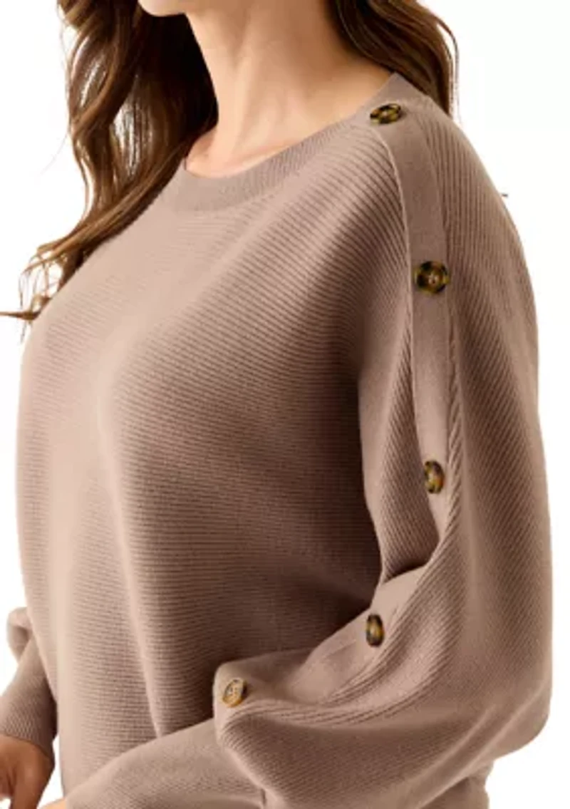 Women's Dolman Button Puff Sleeve Sweater