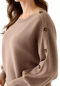 Women's Dolman Button Puff Sleeve Sweater
