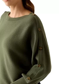 Women's Dolman Button Puff Sleeve Sweater