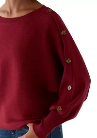 Women's Dolman Button Puff Sleeve Sweater