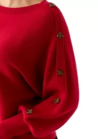 Women's Dolman Button Puff Sleeve Sweater