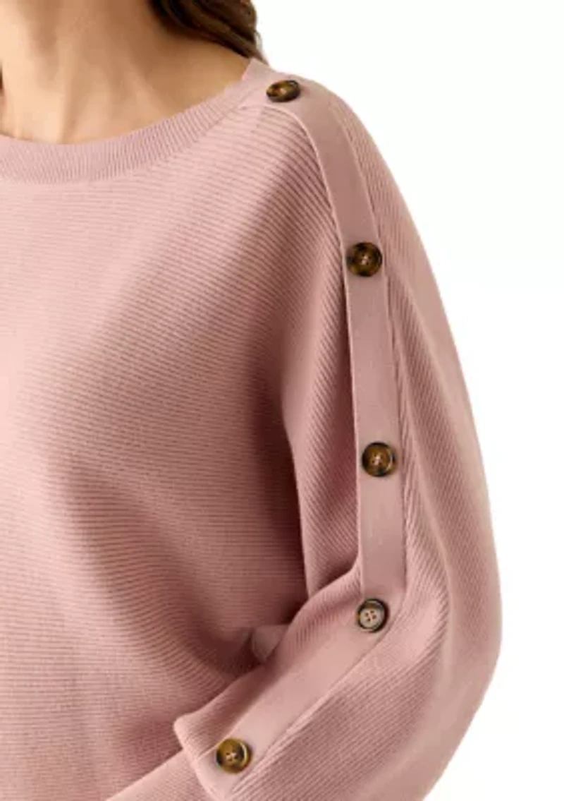 Women's Dolman Button Puff Sleeve Sweater