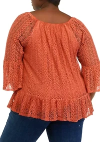 Plus 3/4 Sleeve Lace Off the Shoulder Woven Top