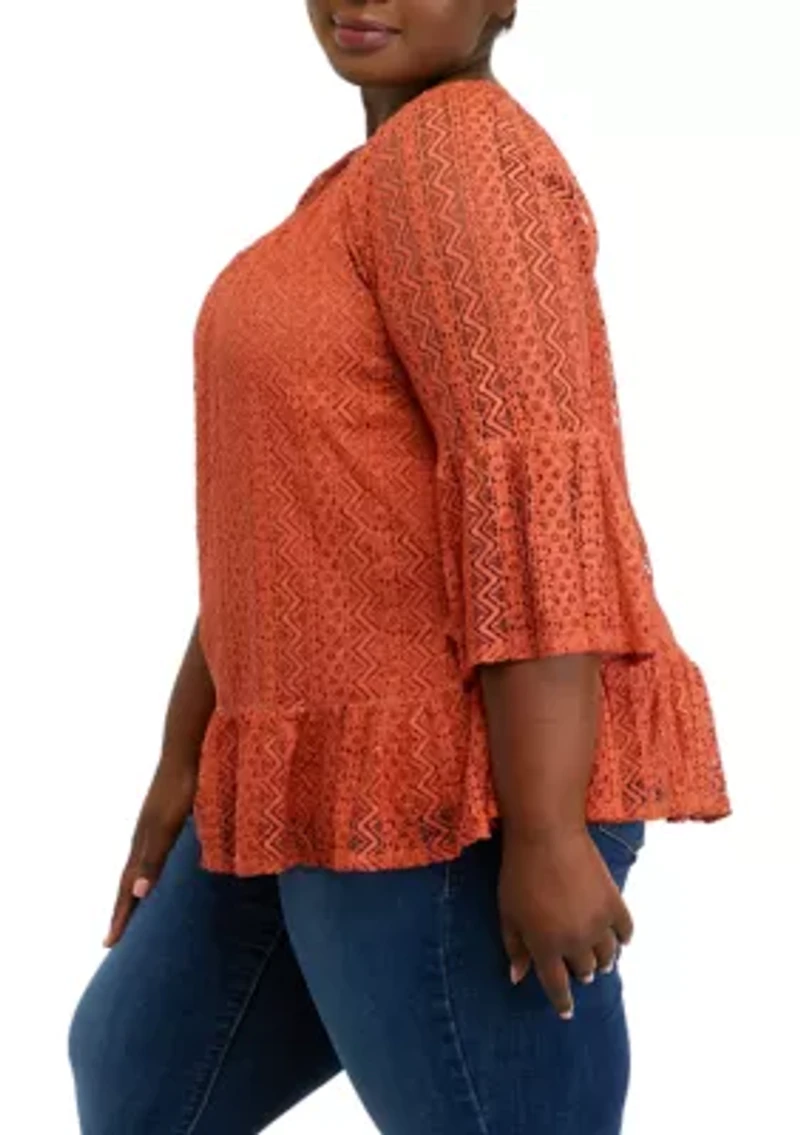 Plus 3/4 Sleeve Lace Off the Shoulder Woven Top