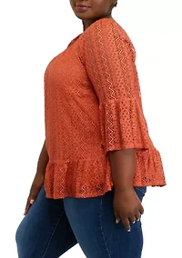 Plus 3/4 Sleeve Lace Off the Shoulder Woven Top