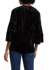 Women's 3/4 Sleeve Velvet Embroidered Peasant Top