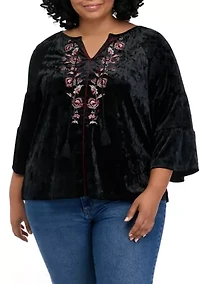 Plus Long Sleeve Embroidered Peasant Shirt