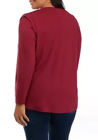 Plus V-Neck Lace Trim Top