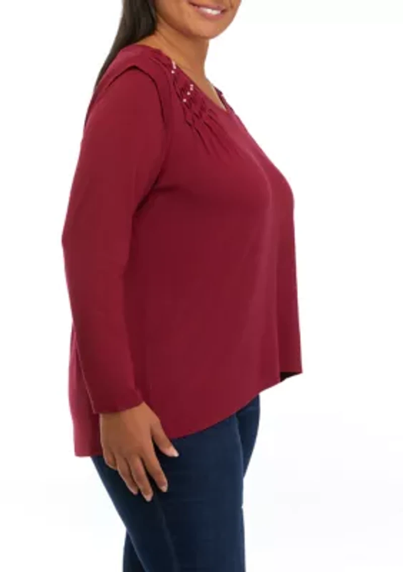 Plus V-Neck Lace Trim Top