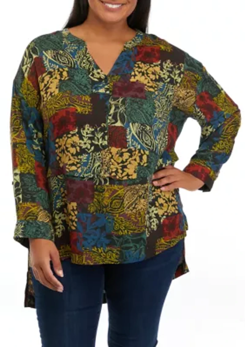 Plus Roll Tab Printed Tunic