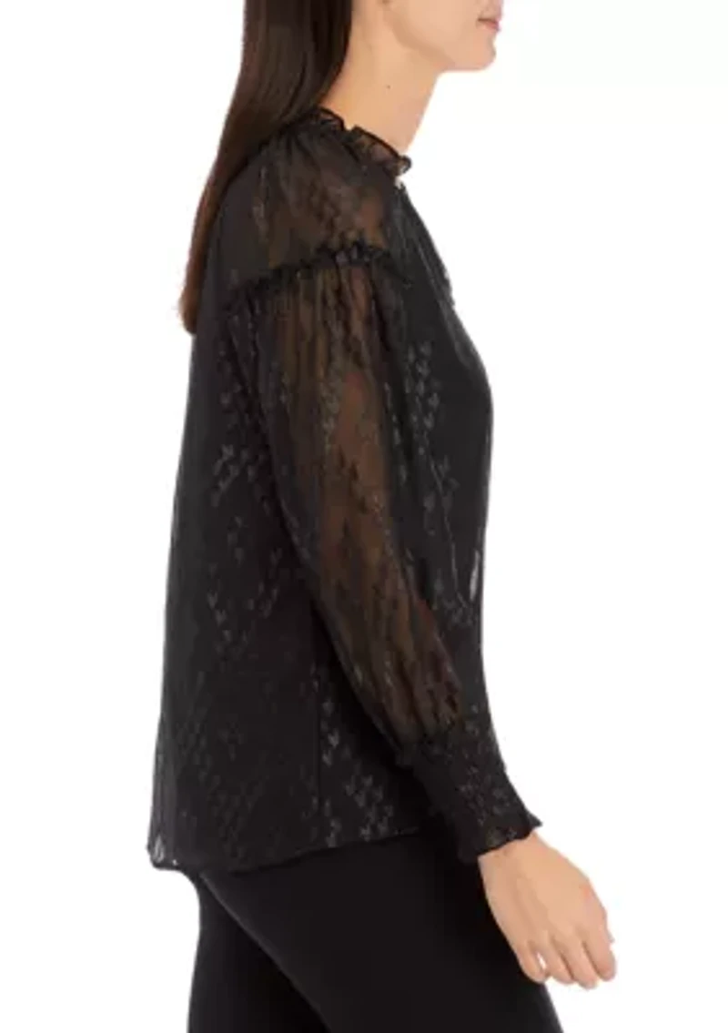 Women's Ruffle Trim Button Front Blouse