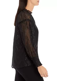 Women's Ruffle Trim Button Front Blouse