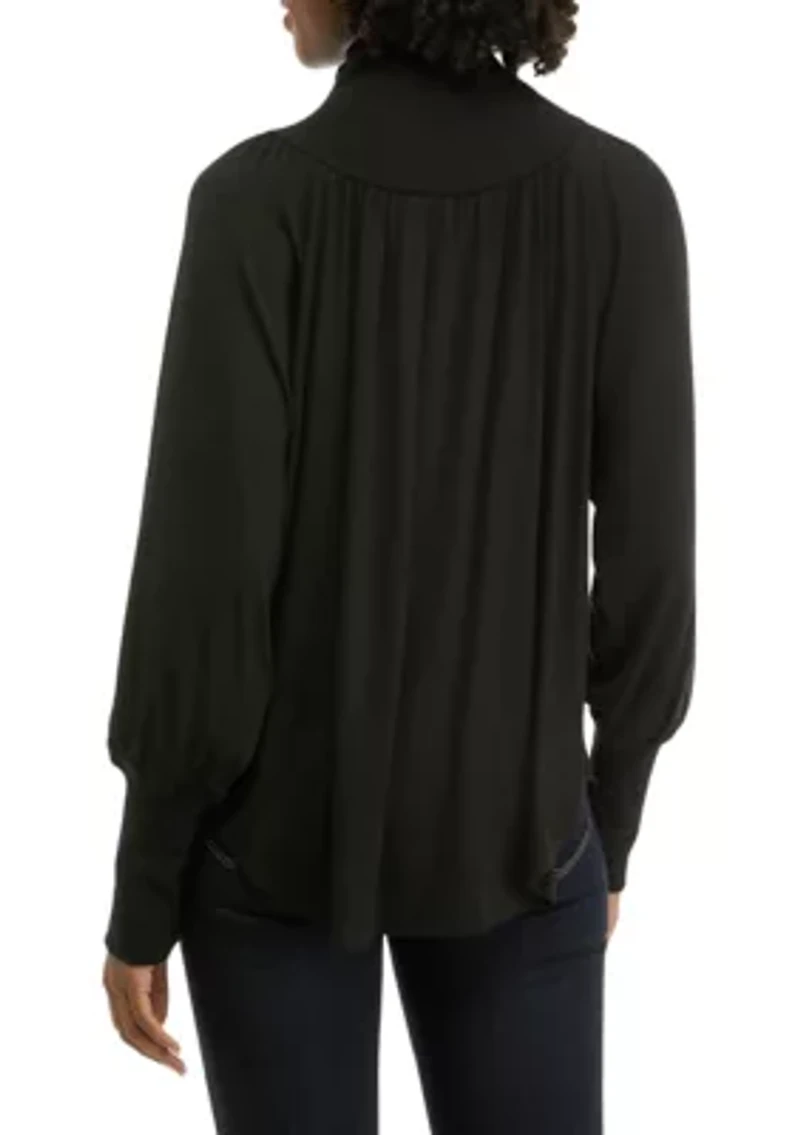 Women's Lantern Sleeve Funnel Neck Top