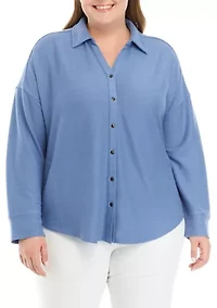 Plus Nikki Knit Button Down Top