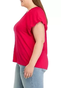 Plus Solid Flutter Sleeve Top