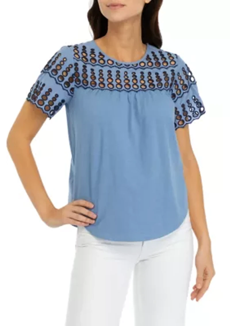 Women's Eyelet Trim Knit Blouse