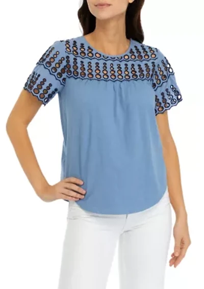 Women's Eyelet Trim Knit Blouse