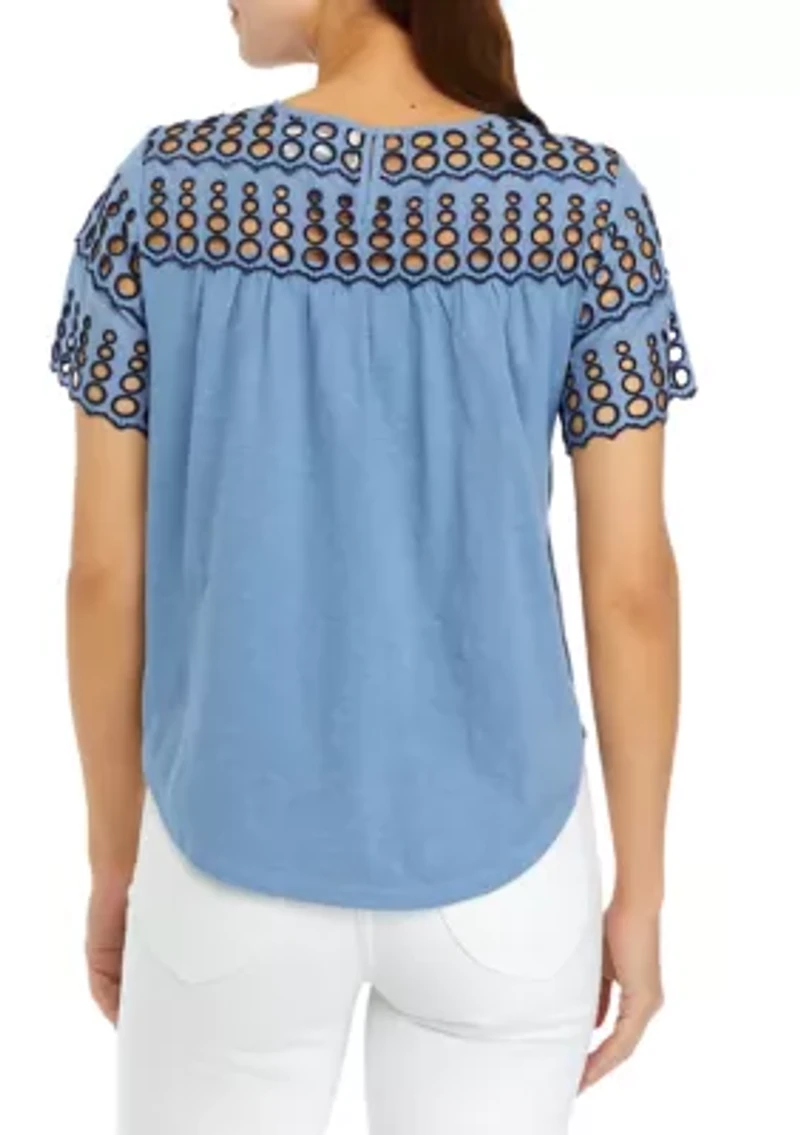 Women's Eyelet Trim Knit Blouse