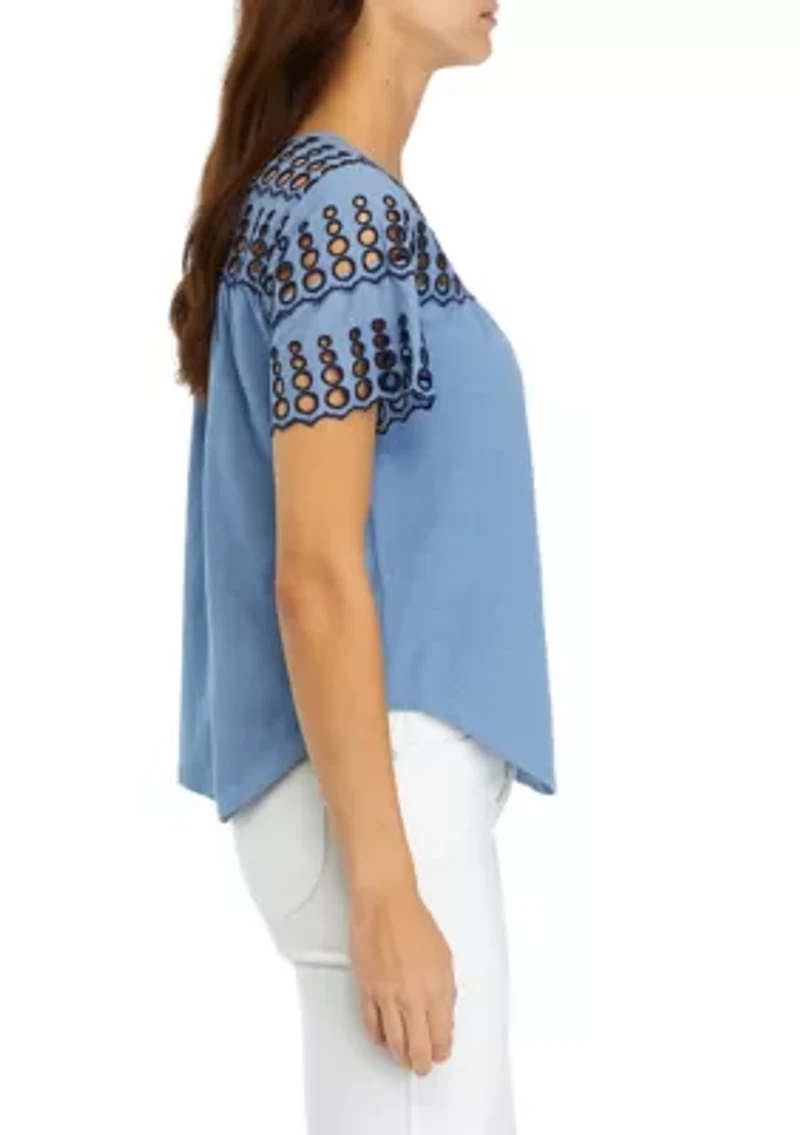 Women's Eyelet Trim Knit Blouse