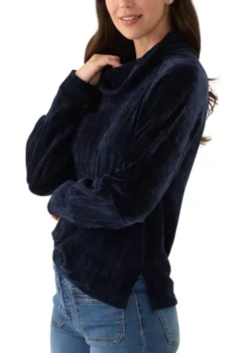 Women's Chenille Turtleneck Top with Side Slits