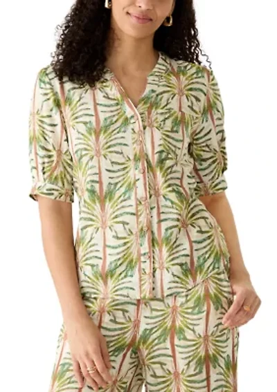 Women's Blouson Sleeve Split Neck Shirt