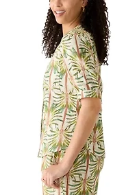 Women's Blouson Sleeve Split Neck Shirt
