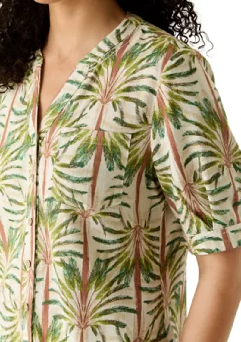 Women's Blouson Sleeve Split Neck Shirt