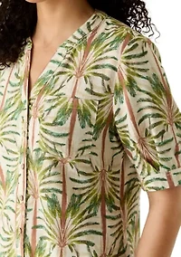 Women's Blouson Sleeve Split Neck Shirt