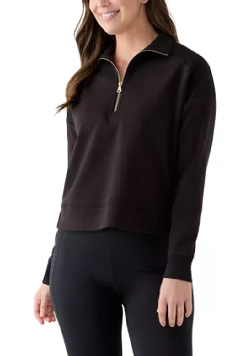 Women's Long Sleeve Quarter Zip Ribbed Top
